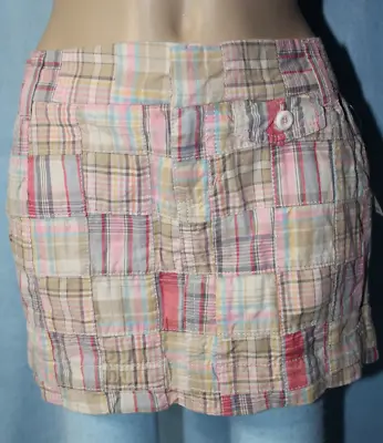 NEW Aeropostale Madras Plaid Pink & Tan Patchwork Skirt Size 0 See Measurements* • $19.95