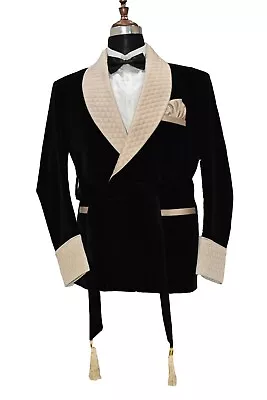 Men Black Smoking Jacket Designer Elegant Luxury Stylish Party Wear Blazer Coat • $152.99
