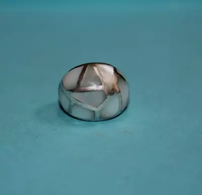 Sterling Silver Designer White/Blue Abalone Dome Ring Size 6   [034GCM] • $34.99