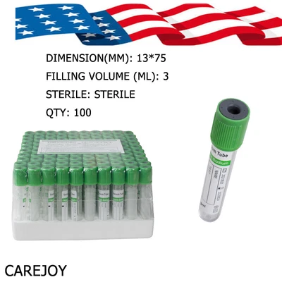 $24.99 • Buy Vacuum Blood Collection Tubes Heparin Sodium Tubes 100 PCS 3ML
