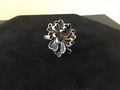 Sterling Silver Vintage Black Enamel Heart Cluster 925 Ring 6.25 Made In Israel • $30