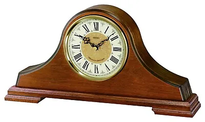 Seiko Oak Finish Westminster Chime Wooden Battery Napoleon Mantle Clock QXJ013B • £145