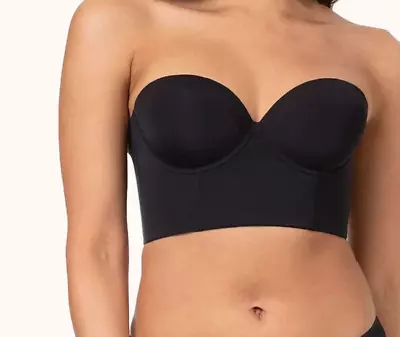 £12.57 • Buy LIVELY Jet Black Low Boned Long Lined Back Strapless W/ Straps Bustier 36DDD NWT