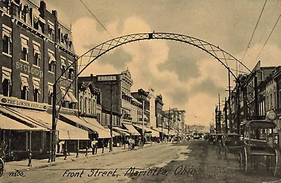 Front Street Marietta Ohio OH Hotel Shops Stores 1907 Postcard • $6.29