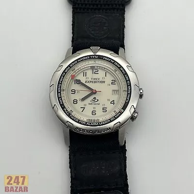 Timex Indiglo Alarm White Dial Black Band Men's Watch - Works Great! • $74