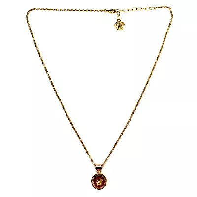 NWT $475 VERSACE Gold Red Medusa Logo Pendant 19  Small Chain Necklace AUTHENTIC • $299