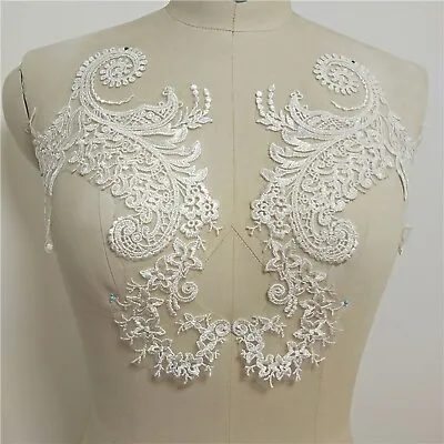 Floral Embroidery Costume Wedding Lace Applique Evening Dress Craft Motif 1 Pair • £3.99