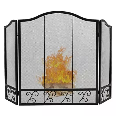 3-Panel Folding Fireplace Screen Decorative Spark Guard Steel Pets Child Safety • $56.96