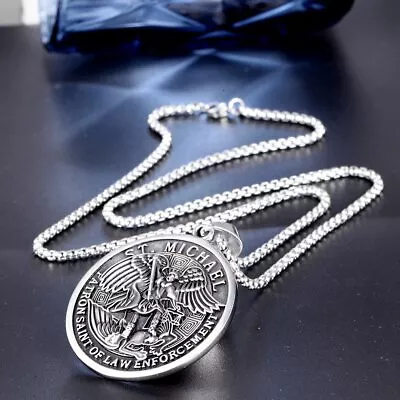 MOYON St Saint Michael Archangel Angel Medal Pendant Necklace Stainless Steel • $9.99