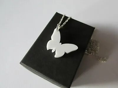 Handmade Pretty White Butterfly - Laser Cut Acrylic Pendant Chain Necklace Boxed • £3.99