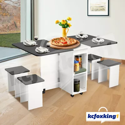 $239.49 • Buy Foldable Dining Table Chairs Kitchen Living Room Furniture 5 Piece Wooden Black