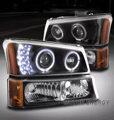 For 03-06 Chevy Silverado/avalanche Halo Led Black Projector Headlights Headlamp • $153.95