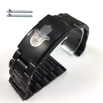 Black Steel Metal Bracelet Watch Band Strap Hamsa Hand Symbol  #5016-104 • $24.95