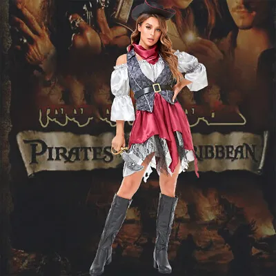 Halloween Masquerade Women's Adult Pirate Cosplay Costume Off Shoulder Dress Set • $34.99