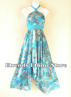 1D111 Aqua Versatile Floral Silk Multi Scarf Women Maxi Halter Dress Maternity • £24.23