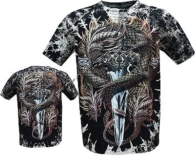 £11.95 • Buy Chinese Dragon Gothic Sword Skull Tattoo Glow In The Dark  Tye Dye T-Shirt M-3XL