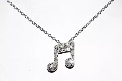 $500 .05ct Natural White Diamond Cluster  Musical Note  Drop Necklace Silver • $9.99