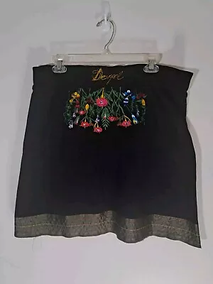 Desigual Mini Black Embroidered Floral Knit Skirt - Size XL (31 Inch Waist) • $25