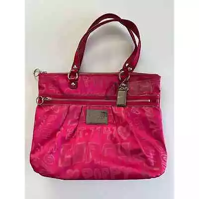 RARE Coach Large Lurex Bright Pink Magenta & Silver Poppy Graffiti Handbag Purse • $110