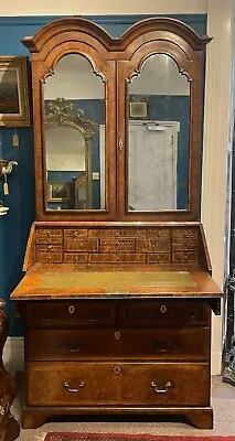 A Burr Walnut Georgian Bureau Bookcase With Original Mirror Glass • £3450