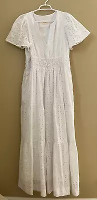 Anthropologie Maxi Dress Maeve Somerset White Eyelet Short Sleeve Tiered  Large • $89