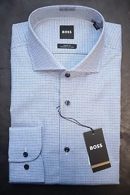 Hugo Boss Men Max Sharp Fit Blue Plaids Organic Cotton Dress Shirt 39 15.5 32/33 • $64.79