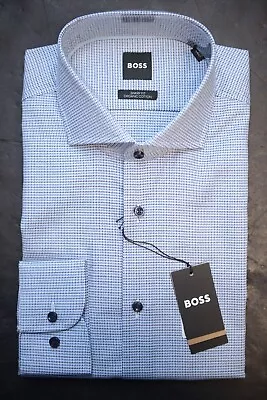 Hugo Boss Men Max Sharp Fit Blue Plaids Organic Cotton Dress Shirt 42 16.5 34/35 • $64.79