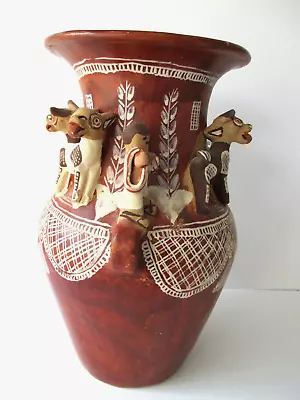 Peru Vase Handmade Terra Cotta Clay With 3-Dimensional Figurines • $145