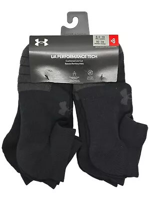 6 Pairs Under Armour UA Performance Tech NO SHOW Socks BLACK Men's LARGE • $23.20