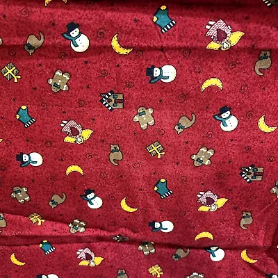 Vtg Christmas Fabric Debbie Mumm MMFAB 44  W 33  L RED Angel Snowman Cat Country • $14.41