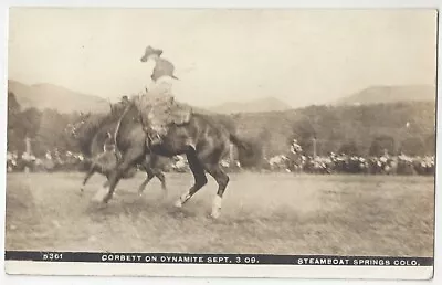 1909 Cowboy Rodeo RPPC Wild Bucking Bronco Dynamite Steamboat Springs Colorado • $12.99