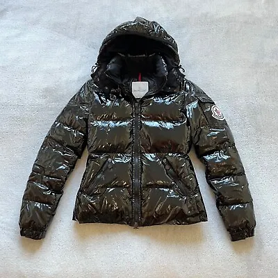 Moncler Vintage Badia Big Logo Puffer Down Hooded Jacket Women's Ladies Size 1/S • $420