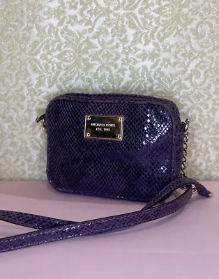 Michael Kors MK Small Hamilton Crossbody Bag Purple Leather Python Purse • $50