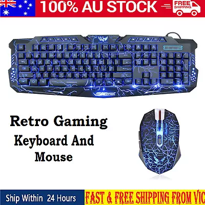 $42.99 • Buy Retro Computer Keyboard Gaming Mechanical LED Backlight And Mouse Set PC Laptop