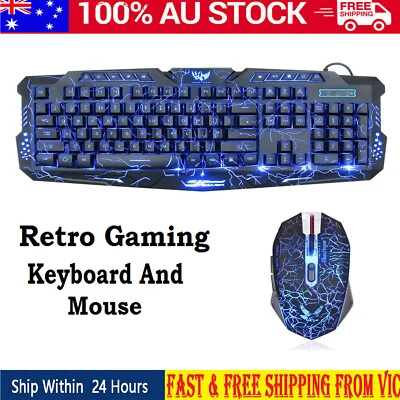 $42.99 • Buy Retro Computer Keyboard Gaming Mechanical LED Backlight And Mouse Set PC Laptop