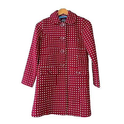 Mini Boden Girls Red Pink Polka Dot Overcoat Pea Coat Size 11 12 Wool Blend • $62.99