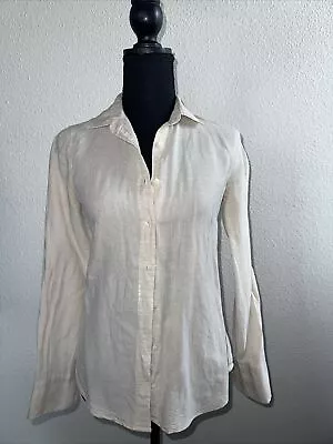 J Crew Perfect Linen Shirt Womens Sz 00Baird Cream Color Button Up • $13.99