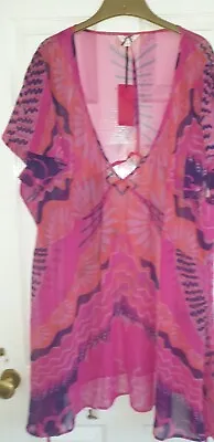 ZANDRA RHODES Purple & PINK - BOHO Chiffon Long Top Dress -  Size 32 - BUST 64  • $55.95