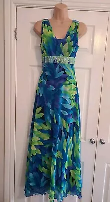 Blue & Green Lined Chiffon Maxi Occasion Dress Size 12 By Debenhams • £37.99