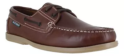 Seafarer Yachtsman Mens Brown Leather Casual Deck Boat Lace Up Shoes • £22.99