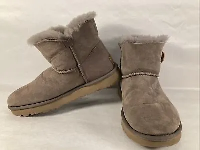 Ugg Mini Bailey Button Ii Caribou Sheepskin Suede Women's Boots Us 7 1016422 • $49.99