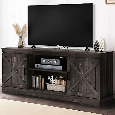 Farmhouse TV Stand For Up To 65 Inch Media Console Table With Sliding Barn Door • $123.98