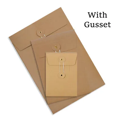 Brown DL C4 C5 C6 Quality String & Washer With Gusset Envelopes Button Tie • £7.39