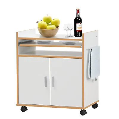 Costway Rolling Kitchen Trolley Microwave Storage Cart Cabinet Removable Shelf • $75.99