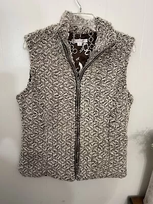 Erin London M Faux Fur Vest Lined Pockets Full Zip Sleeveless EUC • $20.79