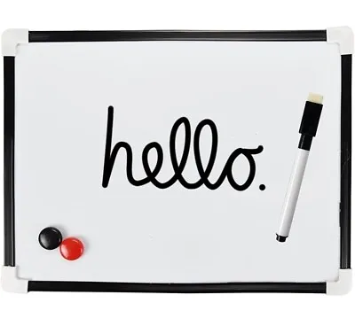 A4 Dry Wipe Magnetic Mini Office Whiteboard Notice Memo White Board Pen & Eraser • £3.99