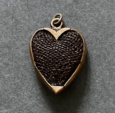 Antique VICTORIAN MOURNING HAIR Pendant Charm - Gold / Puffy Heart (5F125) • $155