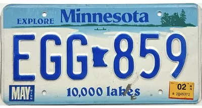 *99 CENT SALE*  2002 Minnesota License Plate #EGG-859 No Reserve • $1.75