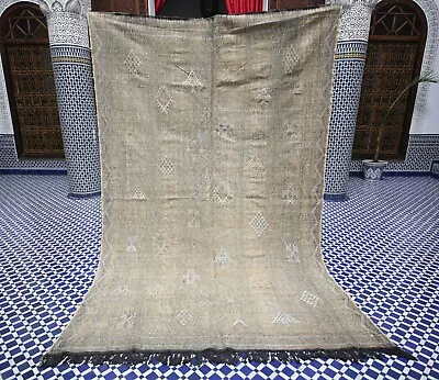 Large Moroccan Berber Sabra Silk Kilim Rug - Muted Brown - Tribal Design - 6 X 9 • $400