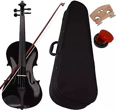 Full Size 4/4 Acoustic Violin Set Beginner BassWood Violin Starter Kit Black • $44.88